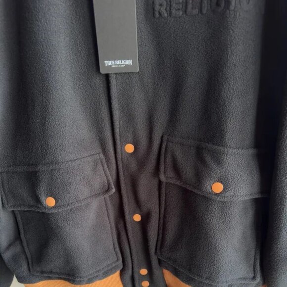NWT $199 TRUE RELIGION MEN'S JACKET MEDIUM M  ALL FLEECE BOMBER - Picture 4 of 10